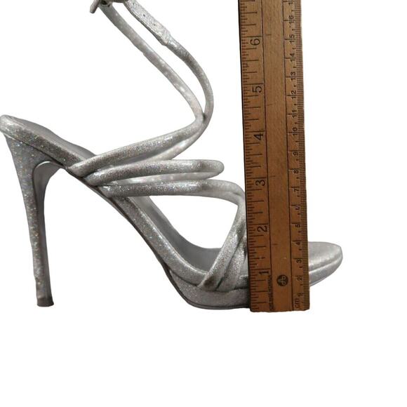 Nine West Shoes Womens 8 Heeled Sandal Ankle Strap Pumps Platform Silver Glitter - Picture 15 of 15